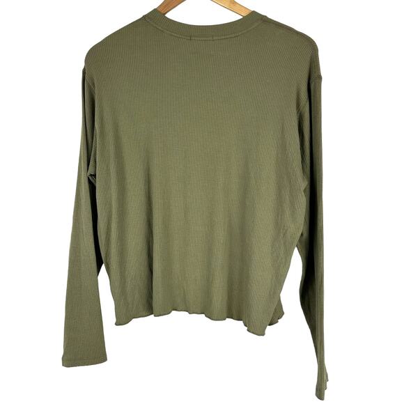 ATM NWT Army Green Modal Rib Long Sleeve Crew Neck Boy Tee Size L Stretch - Picture 2 of 9